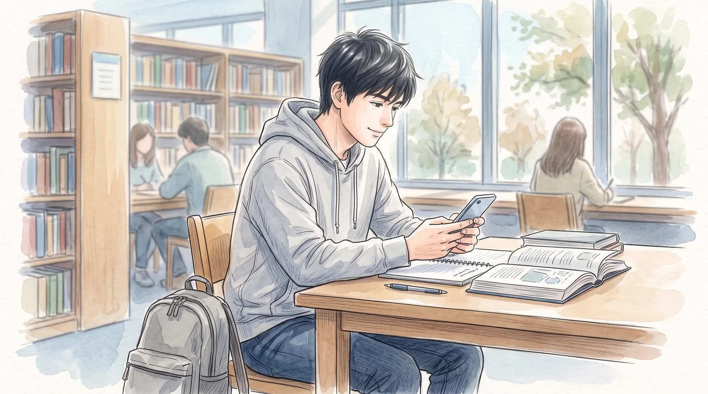大学の図書館で、ひと息