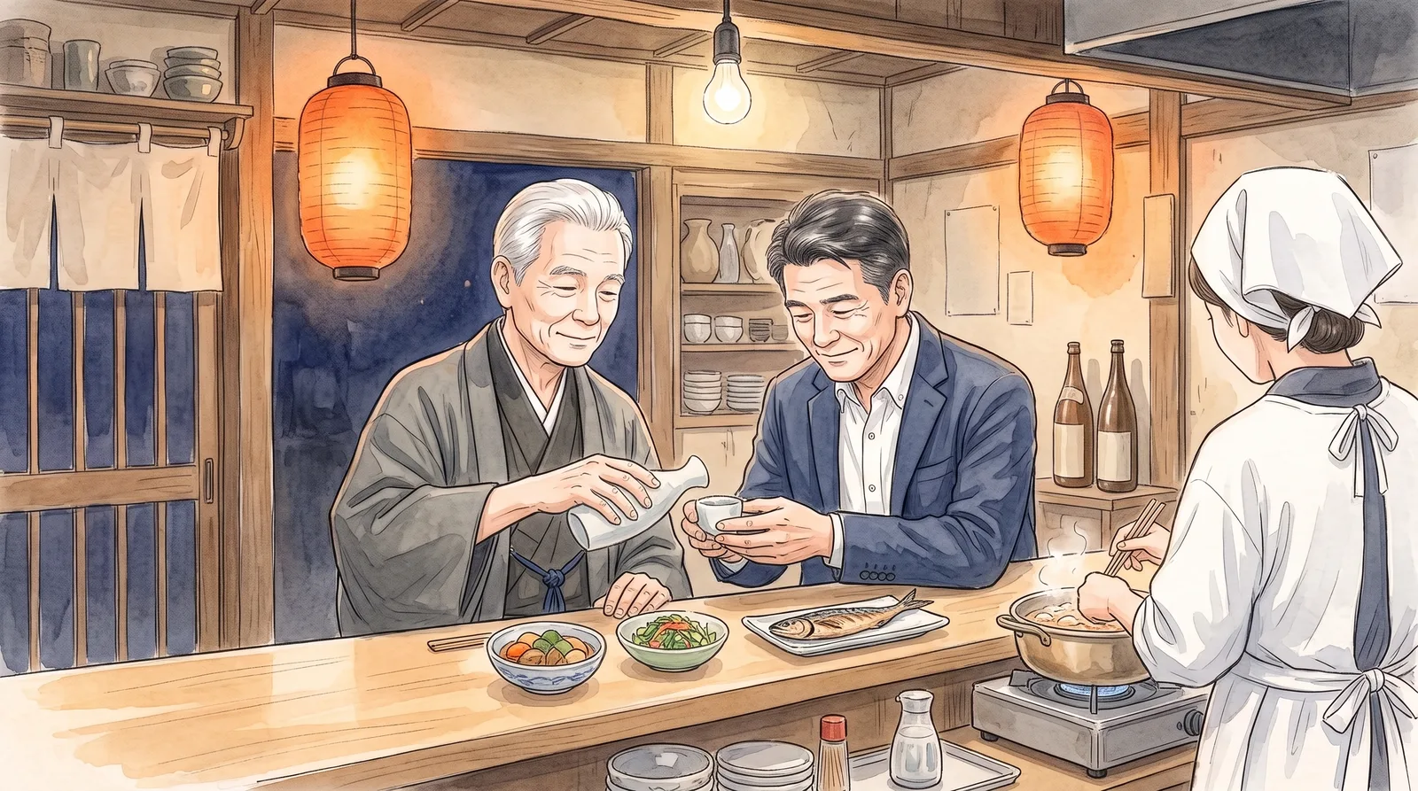 小料理屋で、真壁と
