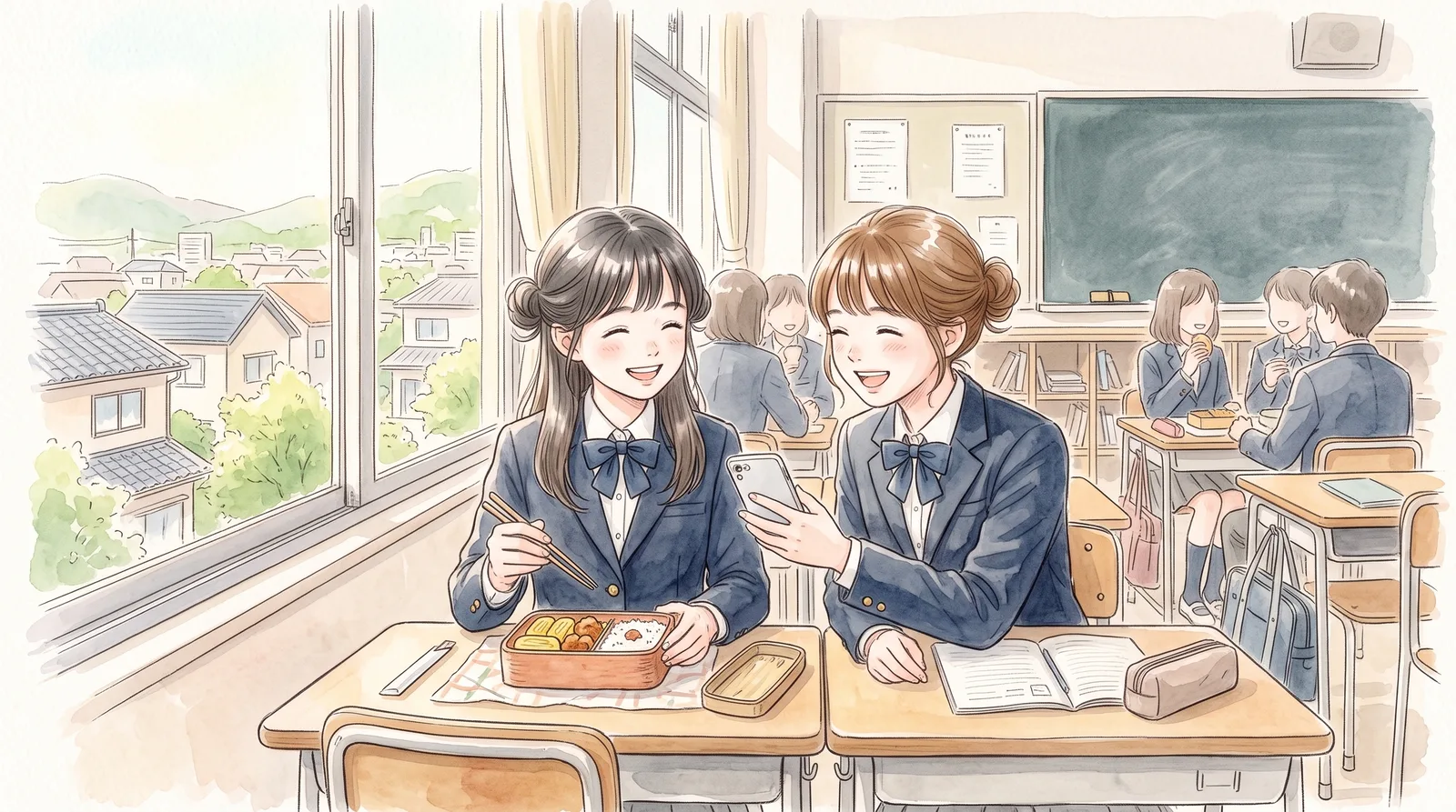 教室で、葵と